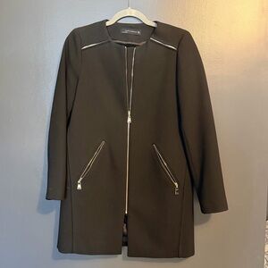 Zara Black Trench Coat with Zipper Details